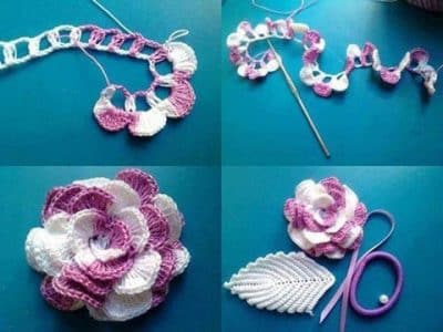 rosas tejidas a crochet paso a paso dos colores