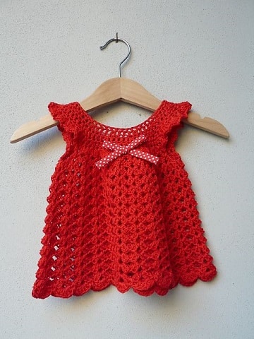 vestidos tejidos para niña recien nacida rojo