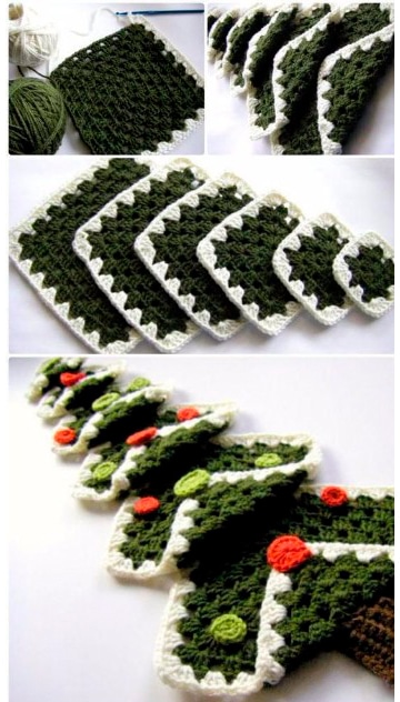 tapetes navideños a crochet arbol