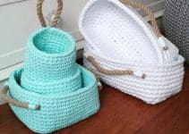 geniales cestas tejidas a crochet a 6 colores