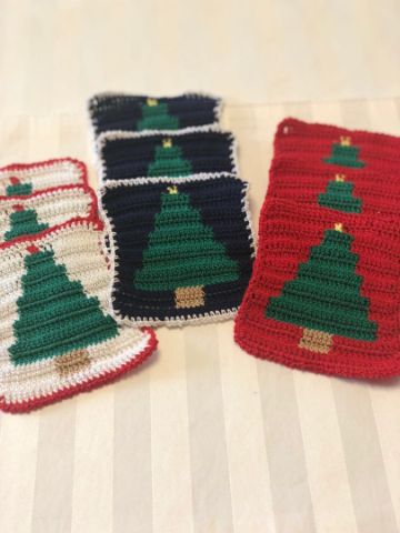 posavasos a crochet navideños cuadrados
