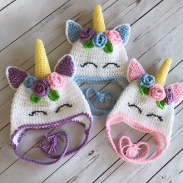 gorros tejidos de unicornio para niña diferentes tamaños