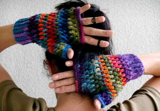 guantes de lana sin dedos coloridos