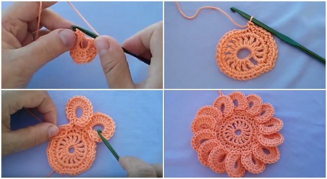 flores al crochet paso a paso a base de pequeños circulos