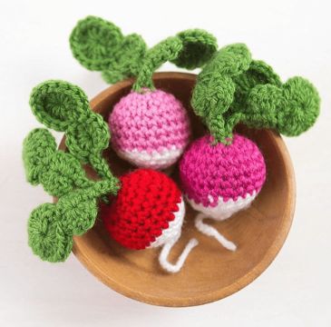frutas y verduras tejidas a crochet rabanos decorativos