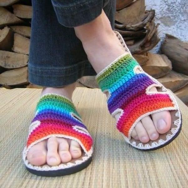 mujer sandalias tejidas a crochet a colores