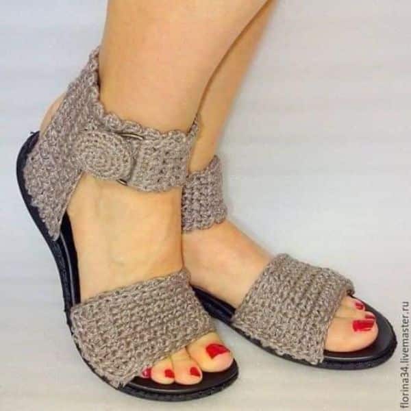 mujer sandalias tejidas a crochet con suelas de plastico
