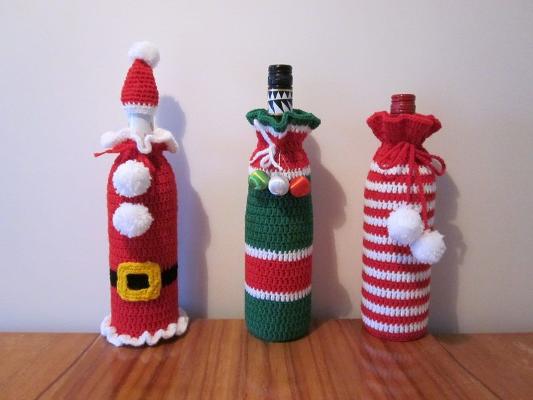 adornos a crochet para navidad botellas